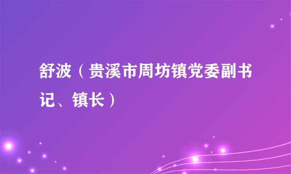 舒波（贵溪市周坊镇党委副书记、镇长）