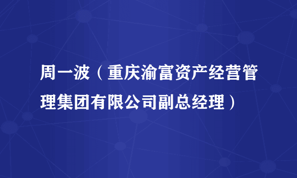 周一波（重庆渝富资产经营管理集团有限公司副总经理）