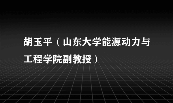 胡玉平（山东大学能源动力与工程学院副教授）