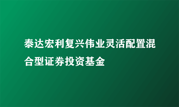 泰达宏利复兴伟业灵活配置混合型证券投资基金