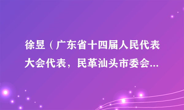 徐昱（广东省十四届人民代表大会代表，民革汕头市委会副主委（兼职）、广东省粤东高级技工学校教学督导室副主任）