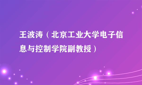 王波涛（北京工业大学电子信息与控制学院副教授）