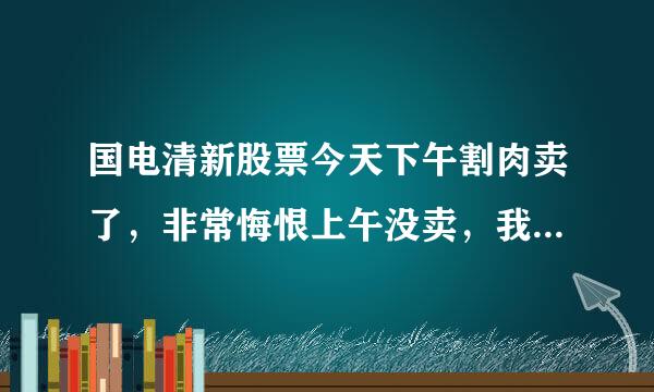 国电清新股票今天下午割肉卖了，非常悔恨上午没卖，我这会气的手发抖！上午卖能争两个点或者三个点，可是