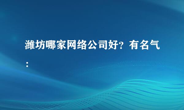 潍坊哪家网络公司好？有名气：