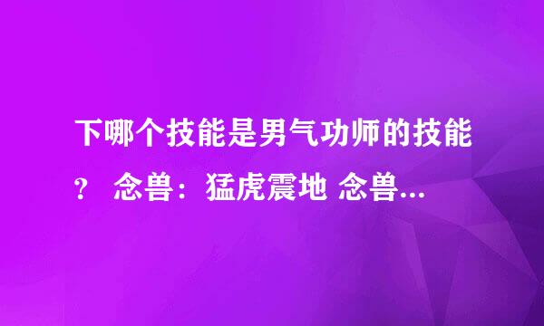 下哪个技能是男气功师的技能？ 念兽：猛虎震地 念兽：雷龙出海拜托各位大神