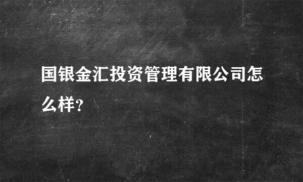 国银金汇投资管理有限公司怎么样？