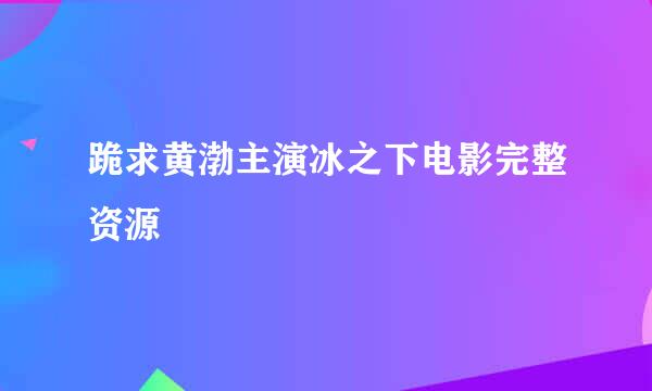 跪求黄渤主演冰之下电影完整资源