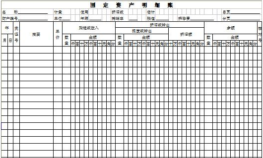 固定资产明细账手工登记范本