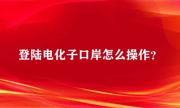 登陆电化子口岸怎么操作？