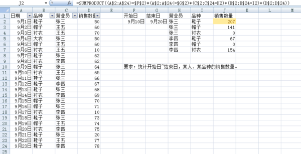 excel满足多条件的分类汇总