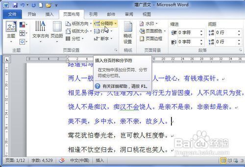 word2010怎么插入助庆令得占京便以友分页符