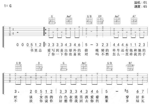 慢慢喜欢你 吉明今扬植良他谱是什么？