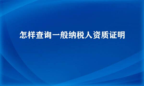 怎样查询一般纳税人资质证明