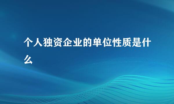 个人独资企业的单位性质是什么