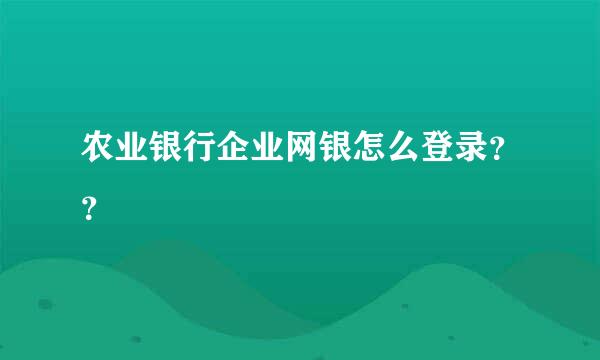 农业银行企业网银怎么登录？？