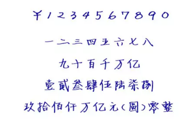 大写的金额数来自字从一到九怎么写