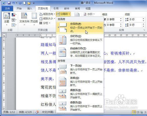 word2010怎么插入助庆令得占京便以友分页符