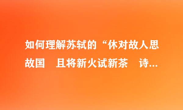 如何理解苏轼的“休对故人思故国 且将新火试新茶 诗酒趁来自年华”