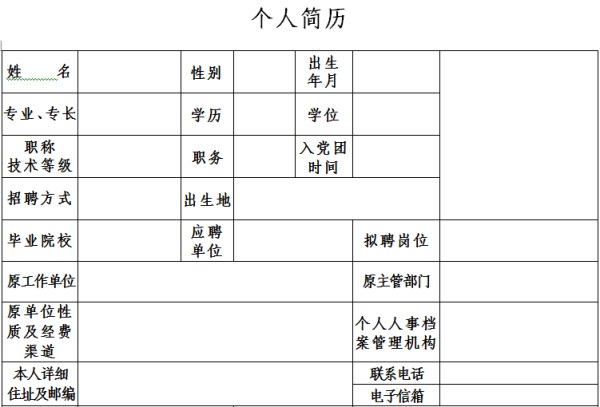 求一份来自标准的个人简历模版word表格空白的