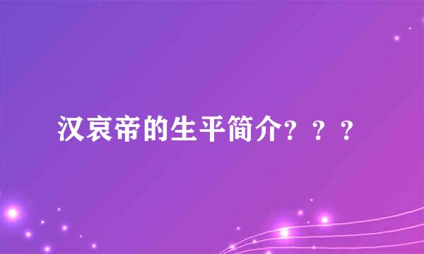 汉哀帝的生平简介？？？