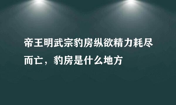 帝王明武宗豹房纵欲精力耗尽而亡，豹房是什么地方