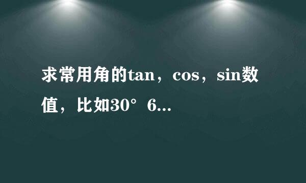 求常用角的tan，cos，sin数值，比如30°60°45°