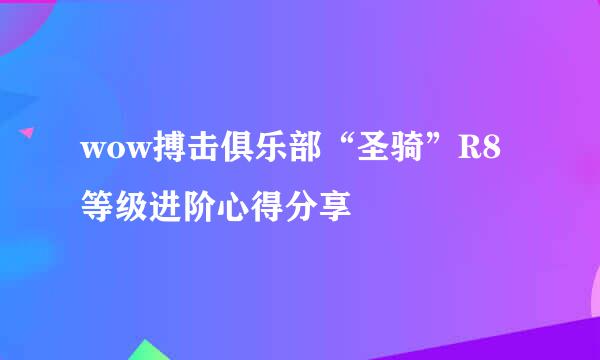 wow搏击俱乐部“圣骑”R8等级进阶心得分享