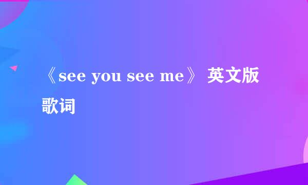 《see you see me》 英文版歌词