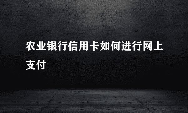 农业银行信用卡如何进行网上支付