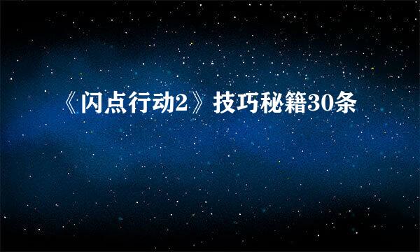 《闪点行动2》技巧秘籍30条