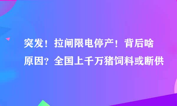 突发！拉闸限电停产！背后啥原因？全国上千万猪饲料或断供