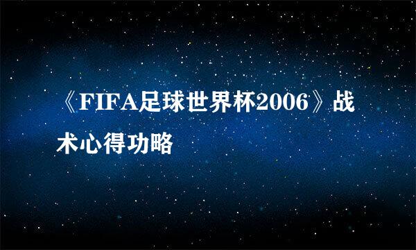 《FIFA足球世界杯2006》战术心得功略