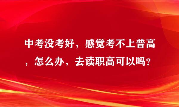 中考没考好，感觉考不上普高，怎么办，去读职高可以吗？