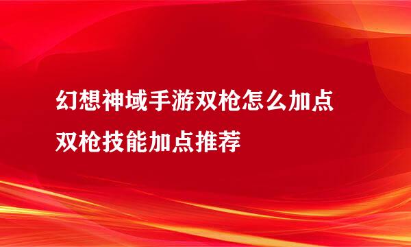 幻想神域手游双枪怎么加点 双枪技能加点推荐