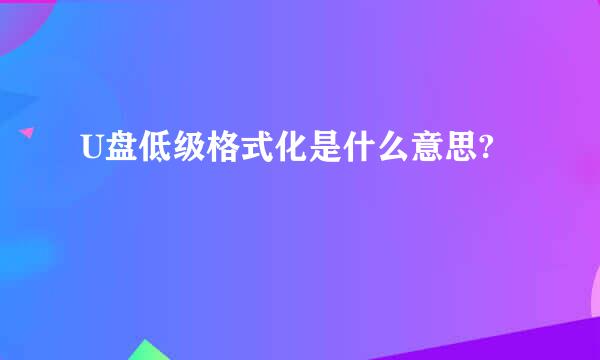 U盘低级格式化是什么意思?