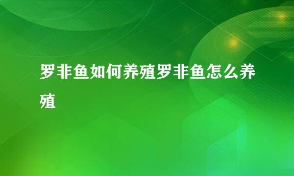 罗非鱼如何养殖罗非鱼怎么养殖