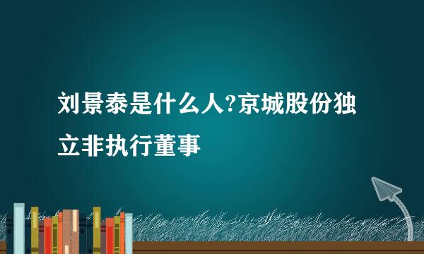 刘景泰是什么人?京城股份独立非执行董事