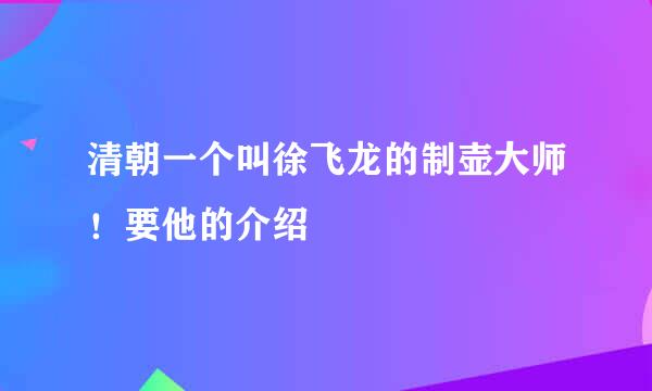 清朝一个叫徐飞龙的制壶大师！要他的介绍