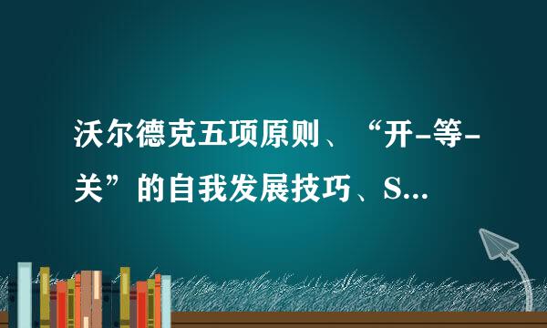 沃尔德克五项原则、“开-等-关”的自我发展技巧、SWOT 分析法、莫顿的问题解决模型这些原则，求解释