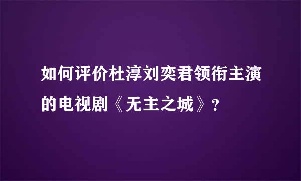 如何评价杜淳刘奕君领衔主演的电视剧《无主之城》？