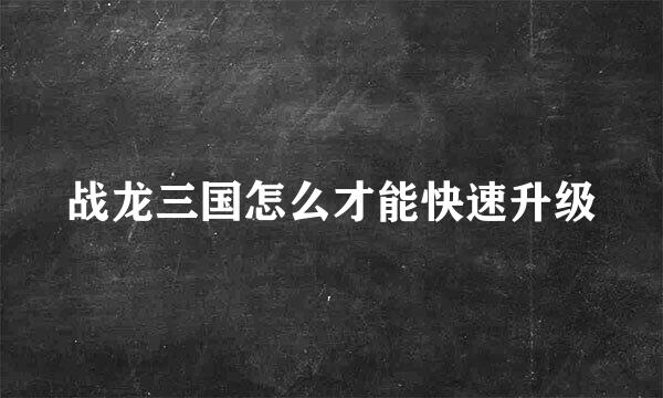 战龙三国怎么才能快速升级