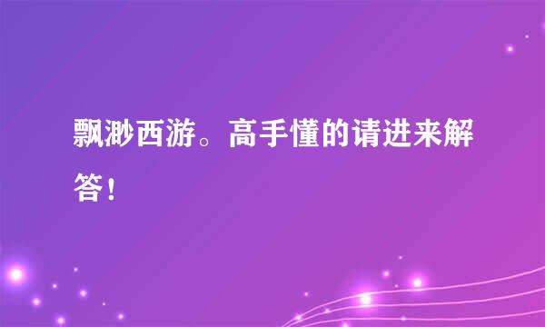 飘渺西游。高手懂的请进来解答！