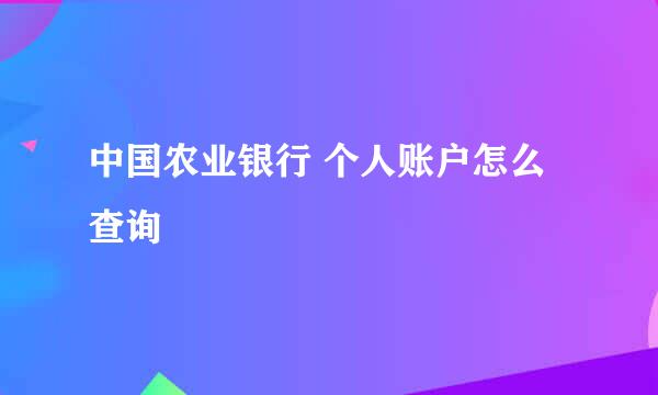 中国农业银行 个人账户怎么查询