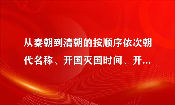 从秦朝到清朝的按顺序依次朝代名称、开国灭国时间、开国皇帝、首都各是什么？