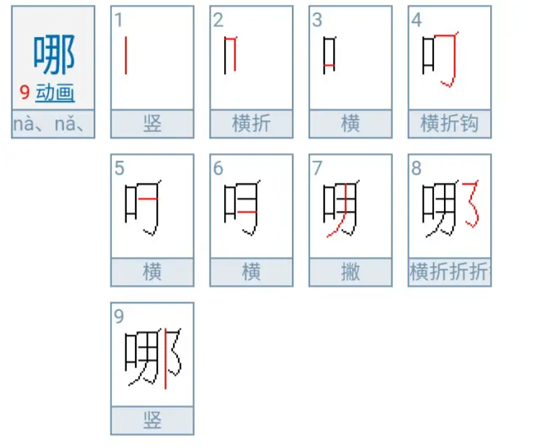 哪的部首和笔画