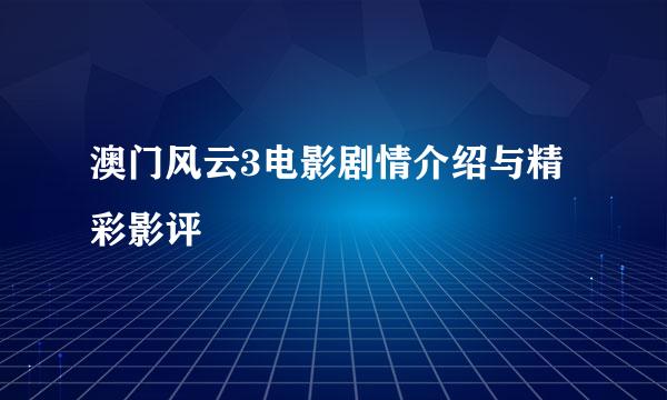 澳门风云3电影剧情介绍与精彩影评