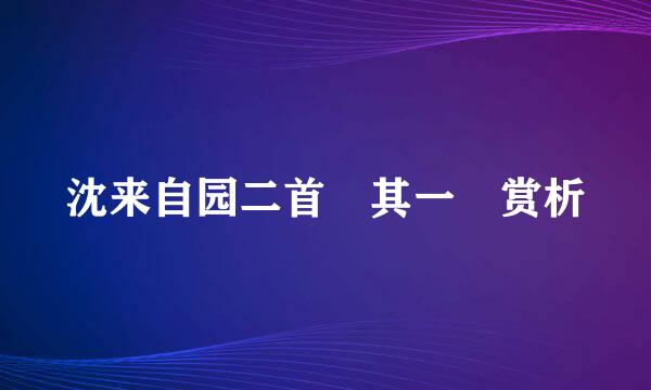 沈来自园二首 其一 赏析