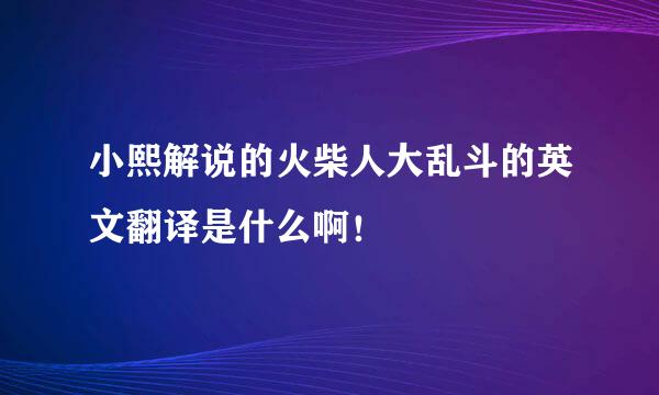 小熙解说的火柴人大乱斗的英文翻译是什么啊！