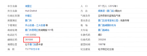 福建来自省厦门市湖里区的邮政编码是什么？