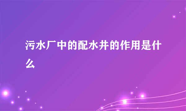 污水厂中的配水井的作用是什么